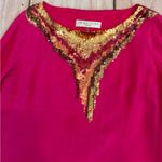 Trina Turk  Women Hot Pink Silk Dress Size 6 Sequin Shift Long Sleeve READ Photo 2