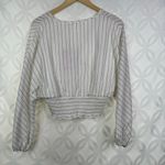 Avec Les Filles White Black Pinstripe Smocked Waist V Neck Crop Top Size L NWT Photo 4