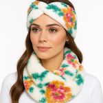 Floral Twist Sherpa Neck Scarf and Head Wrap 2 Piece Set Photo 0