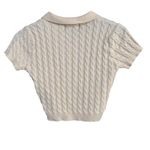 Cider Ivory Cable Knit Cropped Polo Shirt Short Sleeve Trendy Top Women's Photo 5