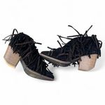 Beast Fashion Black Fringe Ankle Booties Women's 5.5 Suede Western Boho Photo 0