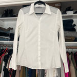 Lafayette 148  white long sleeve sheer beaded shoulder button down blouse 6  Photo 0