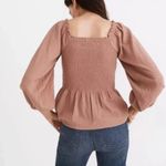 Madewell  Lucie smocked peplum long sleeve top pink square neck size 14 I48 Photo 1