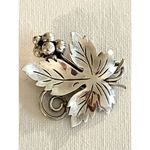 Vintage Taxco 925 Sterling Silver Grape Leaf Brooch Photo 2