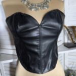 H&M Divided Bandeau Cropped Corset Top Sweetheart Neckline Leather Black sz S Photo 8