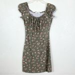 No Comment  Green & Pink Floral Milkmaid Puff Sleeve Mini Bodycon Dress Photo 1