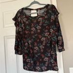 Free People  Black Floral Print Romantic Ruffle Top Photo 3