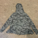 Jane and Delancey Gray Camouflage Longsleeve shirt with hoodie, ruffled at bottom Photo 0