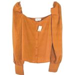 Line and Dot NWT  Thea Square Neck Blouse Caramel Puffed Sleeves Size Medium Photo 1