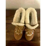 J.Crew Women's Faux-Fur Winter Hiking Boot Size 7 Brown Lace Up Lug Sole Heel Photo 2