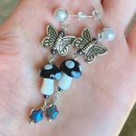 Handmade Kawaii y2k boho black&white lampwork glass mushroom butterfly star dangle earrings🍄🦋 Photo 1
