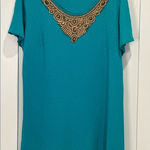 Style & Co  Turquoise T-Shirt With Wood Beaded Neckline Detail 1X Photo 0