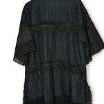 American Vintage Vintage 90s Black Boho Tunic Dress w/ Crochet Lace & Pockets Vintage Boho Black Photo 6