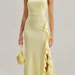 Rihoas Yellow Ruffle Backless Slit Slip Maxi Dress Size XS Photo 0