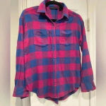 Attention  Women’s Electric Hot Pink Blue Plaid Flannel Button Down Size Small Photo 0