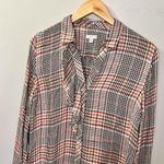 J. Jill Women’s Plaid Button Front Ruffle Tartan Shirt Size Medium Brown Photo 7