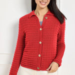Talbots  Textured Polo Cardigan Red Size Medium Photo 0
