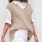 L'Academie NEW $178  Los Angeles Tan V Neck Cable Knit Mesh Sweater Vest Women S Photo 0