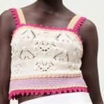ZARA  womens size small knit crop tank hearts crochet cream pink kawaii button Photo 2