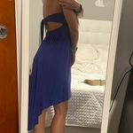 2b Bebe XS Blue dress black silver& gold beads neckline hi low hem soft fabric Photo 2