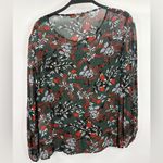 Maje  Paris Green Floral Lo Fleur Crepe Georgette Top Sheer Smocked Blouse Large Photo 7
