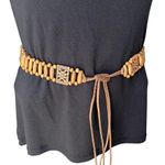 Vintage Womens Leather Wood Beaded Belt Macrame Style Boho, Sz S Photo 2