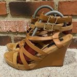 Ann Taylor  Tan Wedge Sandals Sz 9.5 Brown Ankle Strap Photo 2