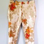 PAULE KA | Cream Metallic Floral Jacquard Ankle Trousers Sz 44 Photo 0
