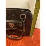 Faux Alligator & Fabric Handbag, Embossed Hearts Brown w/ Silver Heart Accents Photo 6