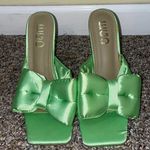 EGO Womens  Adorable Satiny Green High Heel Mules With Bow Photo 0