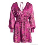 WAYF  Pink Floral Long Sleeve‎ Mini Dress Cocktail Party Low Back Satin XS New Photo 10