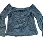 Intermix  Boho Silk Black Embroidered Angel Sleeves Peasant Blouse Women’s Small Photo 0