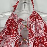 NEW Rose Gal Size 3X High Neck Halter Bikini Top Red Open Lattice Beaded Photo 1