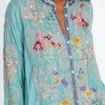 Johnny Was heavily embroidered “Albee” blouse in marine blue NWT Photo 6