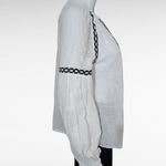 Anthropologie Calligraphie White Black Embroider Bubble Sleeve Peasant Blouse XS Photo 2