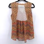 Anthropologie Fig & Flower Geometric Print Lace Back Sleeveless Button Top Small Orange Photo 5