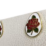 Vintage Red Rose Cloisonné Enamel Egg Shaped Pierced Earrings Photo 3
