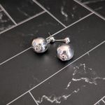 Vintage Stud Earrings Silver Tone Ball Dangle Shiny Mirrored Photo 1