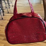 Red Travel Cosmetic Bag Alligator Skin Look Makeup Purse Photo 9