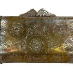 None Vintage Peacock Flower Engraved Brass Pillow Purse Chain Strap 7" x 4.5" Photo 1