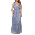 XScape Sleeveless V-Neck Metallic A-Line Long Evening Gown Purple Size 14W Dress Photo 11