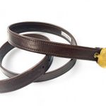 Vintage Belt 1970's Whimsical Unisex Brass Leaf Buckle S Small Brown Leather Photo 0