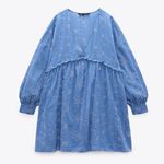 ZARA NEW SHORT EMBROIDERED DRESS BLUE V NECK LONG SLEEVES A LINE WOMENS SIZE M Photo 4