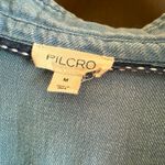 Pilcro  | Anthropologie Blue Denim Pintuck Front Blouson Top | Medium Photo 5