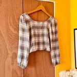 Sim & Sam  Grey & White Plaid Button Up Crop Top M - NWT Photo 8