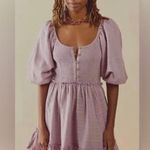 Free People  Summer Picnic Smocked Balloon Sleeve Mini Dress in Purple Pink Photo 14