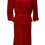 Vintage Maggie London Jeannene Booher Red Silk 2 Piece Set Size 10 Skirt Belt Photo 0
