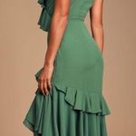 Lulus Dreamers Dream Sage Ruffle Asymmetrical Midi Dress Photo 2