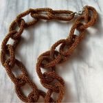 Vintage 70s Glass Seed Bead Chain Link Necklace Brown Beaded Boho Statement Size 27 Photo 6