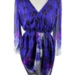 Aryn K Purple Silk Dress Size M 100% Silk Print V-Neck Elastic Waist Fairycore Photo 2
